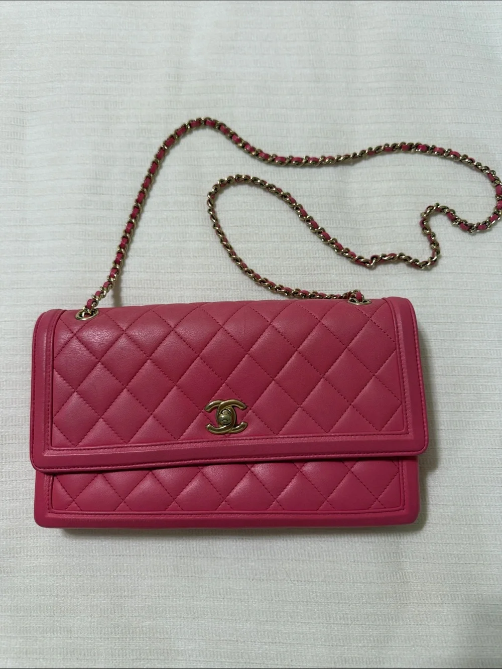 CHANEL Hot Pink Quilted Flap Shoulder Bag with Gold-Tone Chain